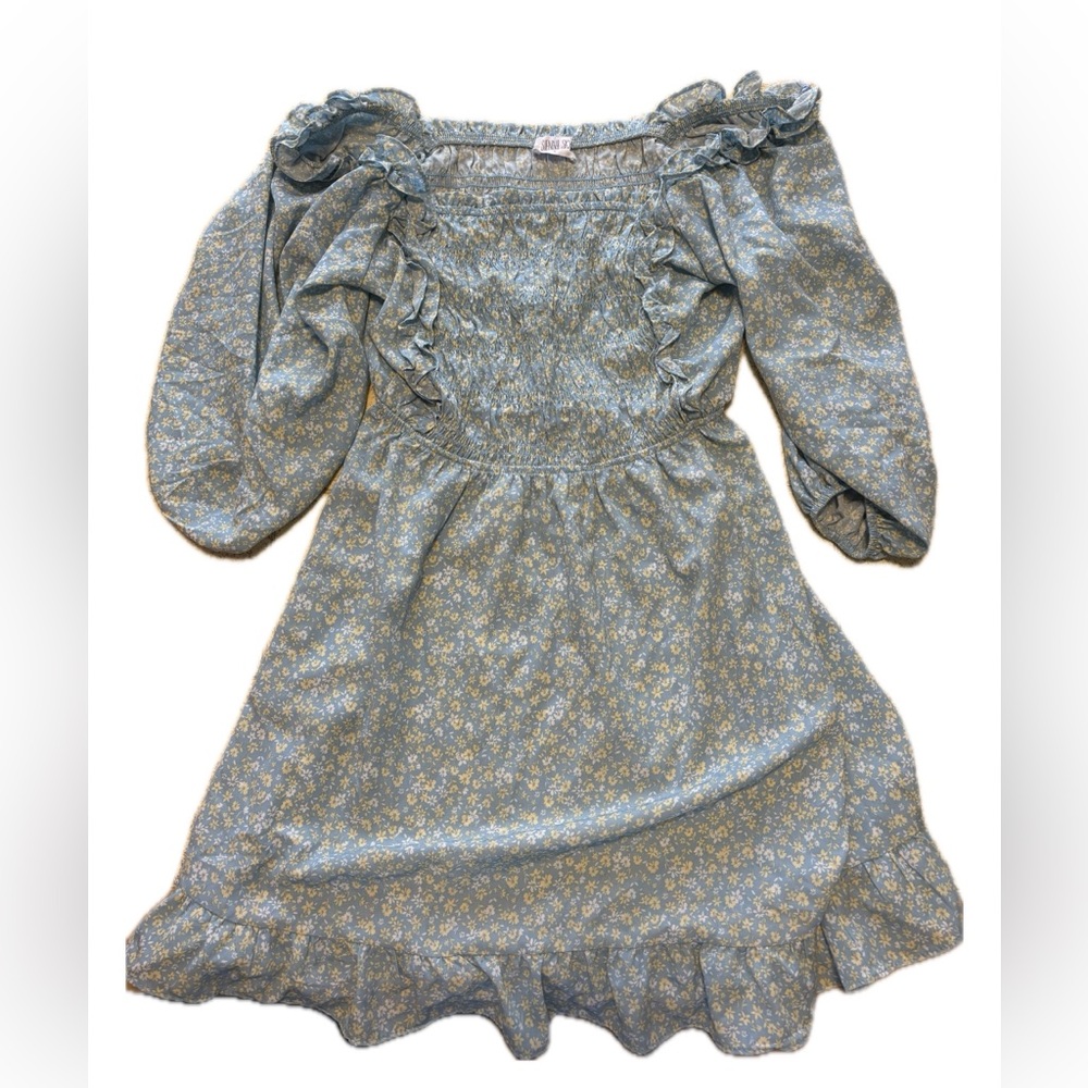 Sienna Sky Blue Floral Smocked Dress